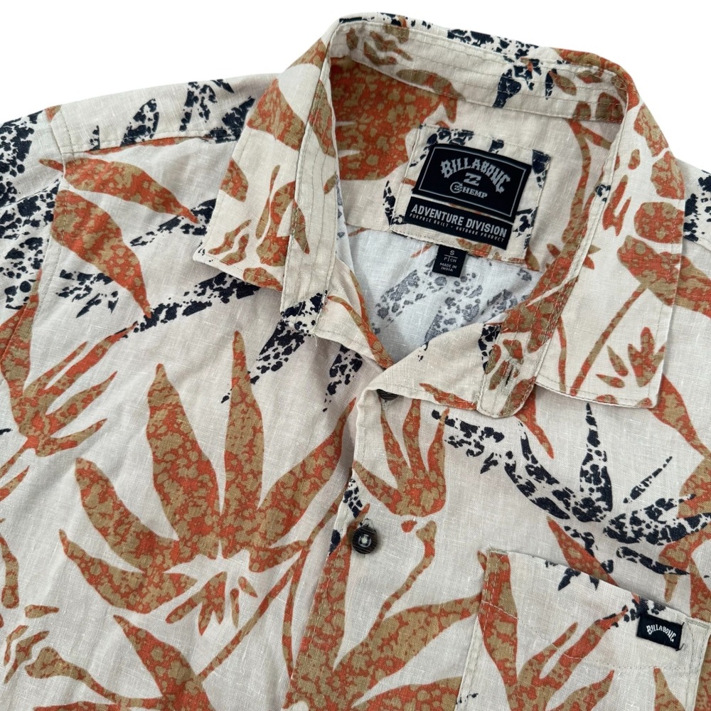 Billabong Adventure Division Small Hemp Blend Leaf Print Button Up Men's Shirt
